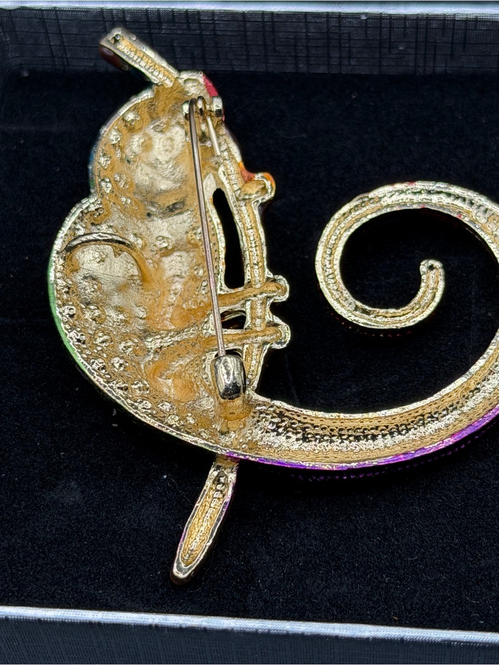 VTG Rainbow Rhinestone Chameleon Brooch Pin Lizard Crystal Jewelry NIB - Picture 3 of 3